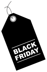 Black Friday - imagem de uma etiqueta preta com os dizerem em branco "black friday"