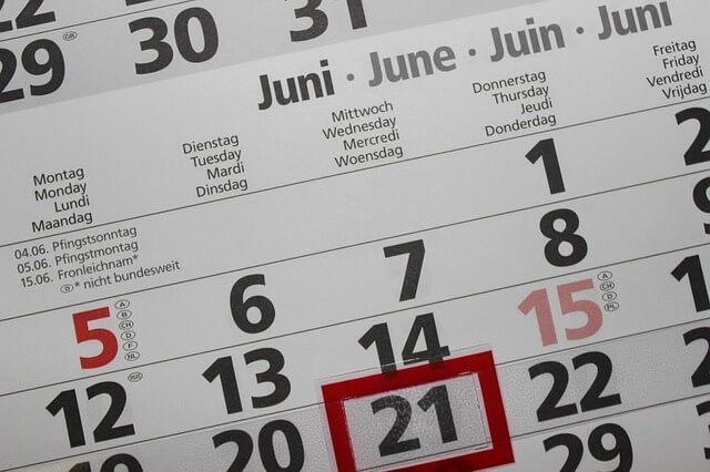 como pedir restituição de ITCMD 2 - imagem de um calendário com o fundo branco, marcando o dia 21 de junho