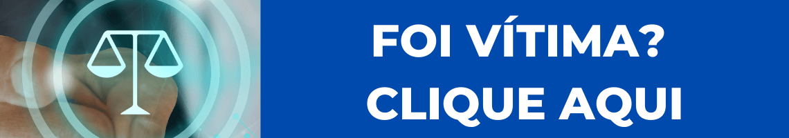 deep nude - banner azul com uma imagem do lado esquerdo com uma animação de uma balança e uma mão a tocando para clicar. Do lado direito, o texto: "foi vítima? Clique aqui!"